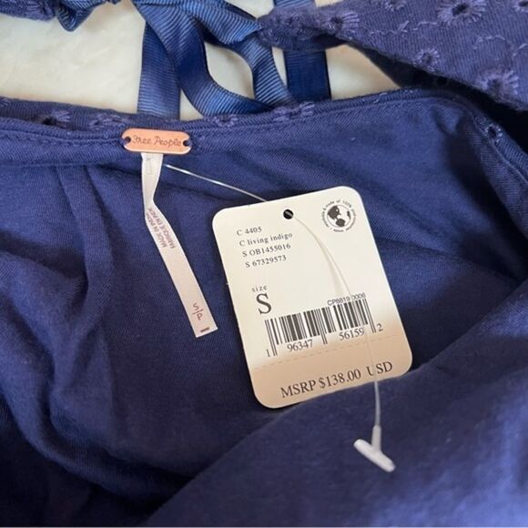 Free People apricot rose puff sleeve eyelet cotton lined dress size S NWT - Picture 6 of 10